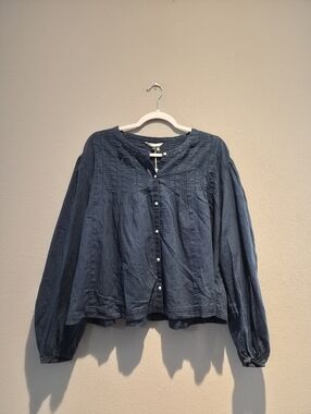 American Eagle Blue Button-Front Peasant Blouse